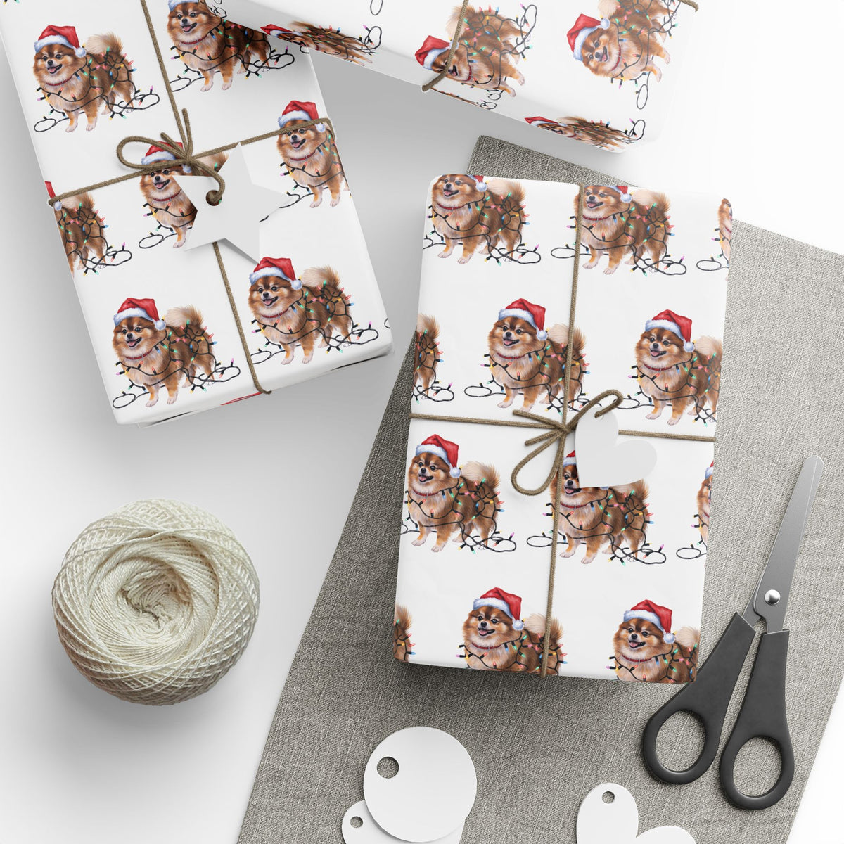 Pomeranian Christmas Lights Wrapping Paper