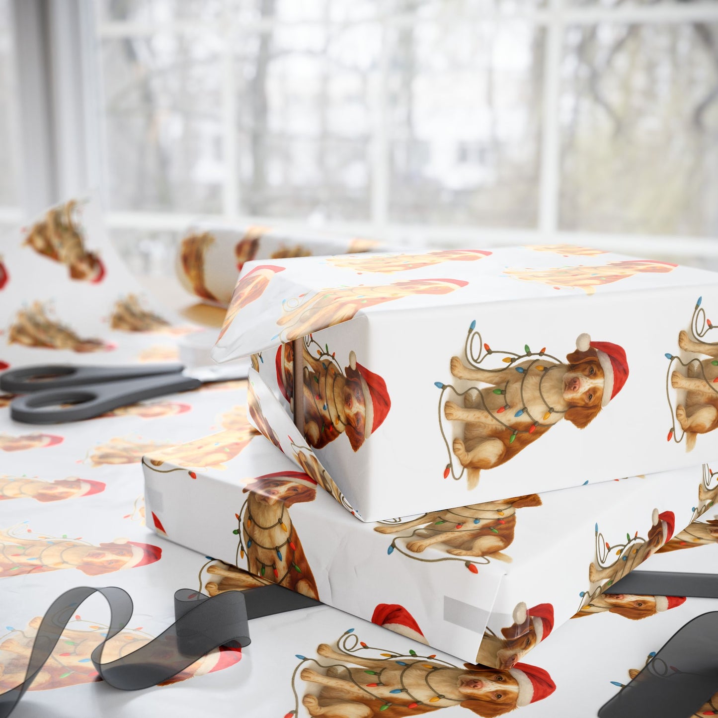 Brittany Spaniel Christmas Lights Wrapping Paper