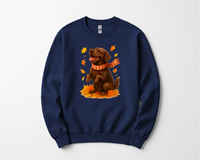 Load image into Gallery viewer, Chocolate Labrador Fall T-Shirt, Autumn Dog Sweatshirt, Pet Lover Gift, Cozy Canine Apparel, Chocolate Lab in Leaves
