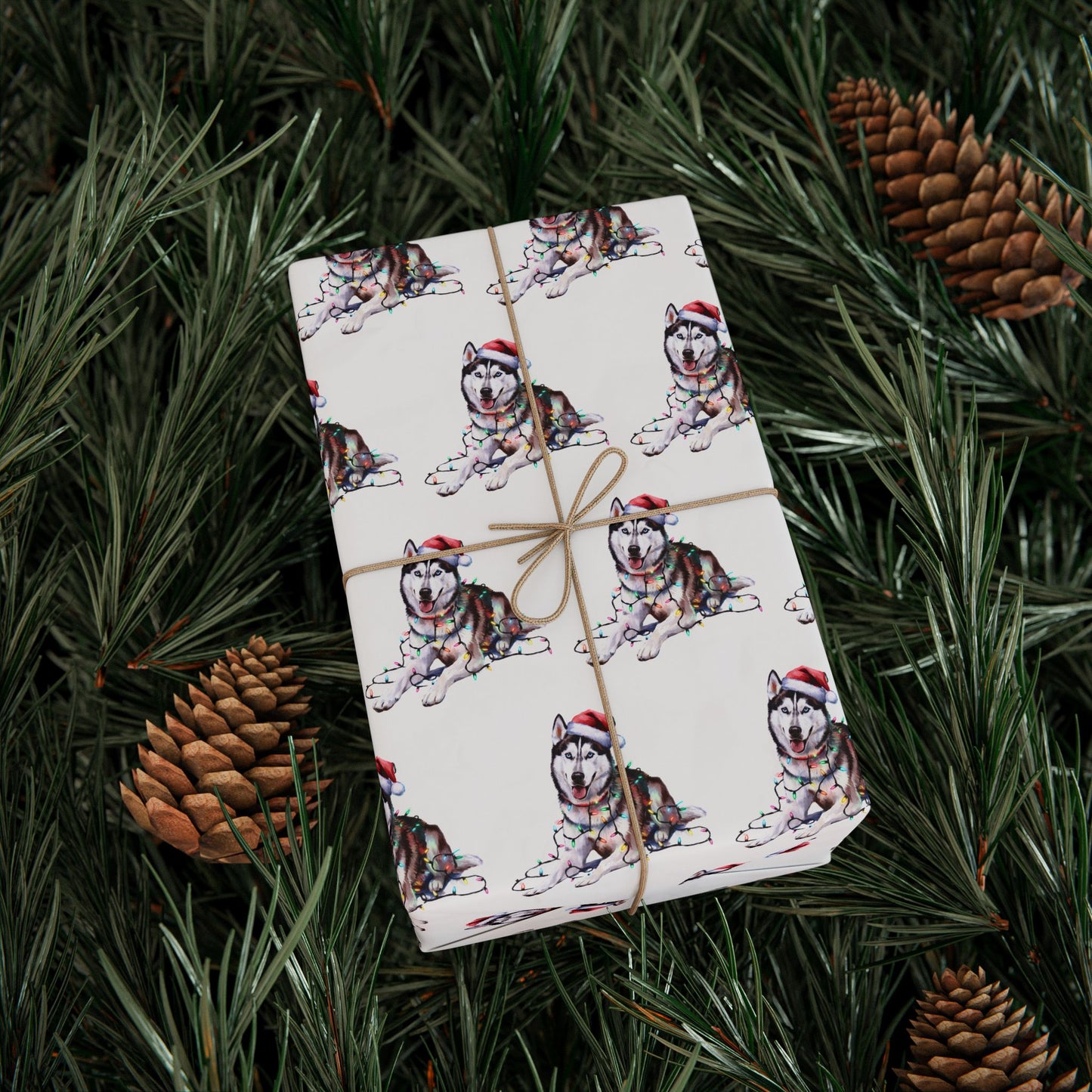 Siberian Husky Christmas Lights Wrapping Paper