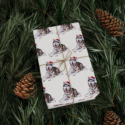 Siberian Husky Christmas Lights Wrapping Paper