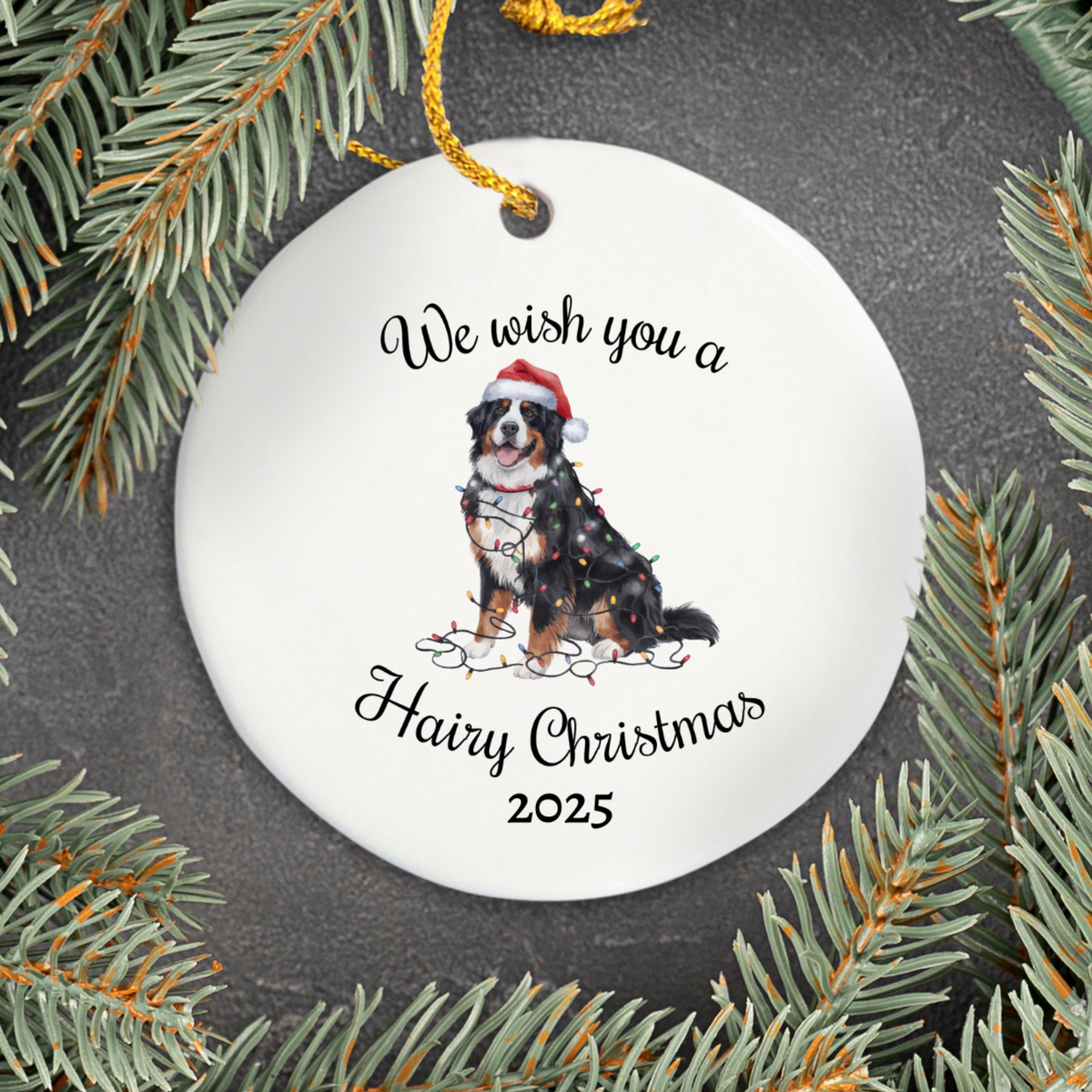 Christmas Bernese Mountain Dog Ornament, Christmas Lights Dog Keepsake