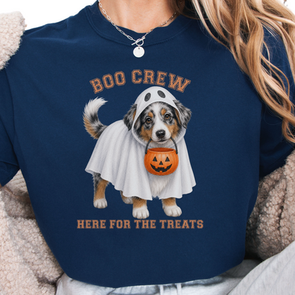 Australian Shepherd Boo Crew Halloween Shirt, Here for the Treats Dog Mom Tee