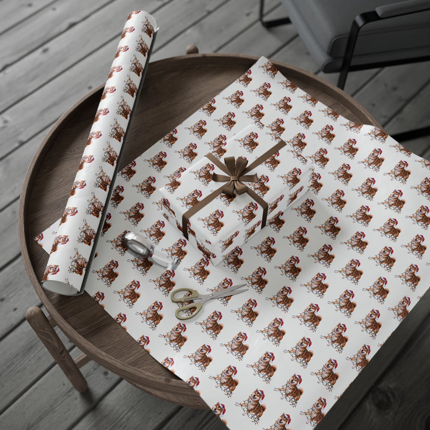 Red Shiba Inu Christmas Lights Wrapping Paper