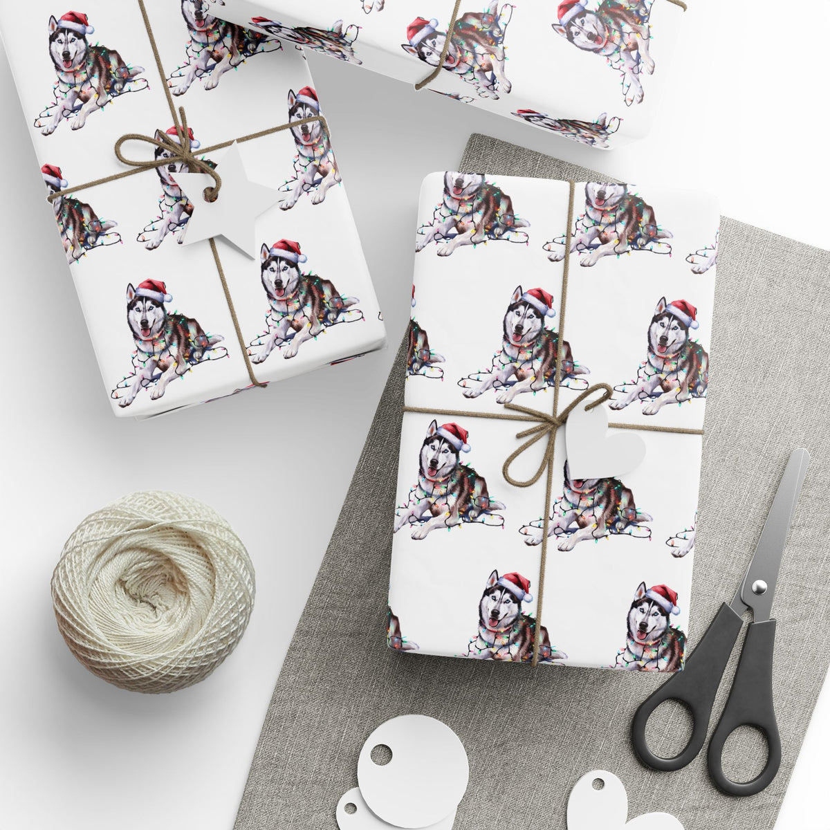 Siberian Husky Christmas Lights Wrapping Paper