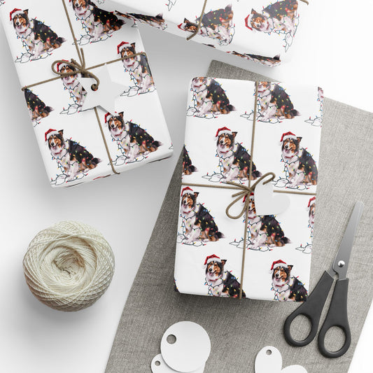 Collie Christmas Lights Wrapping Paper