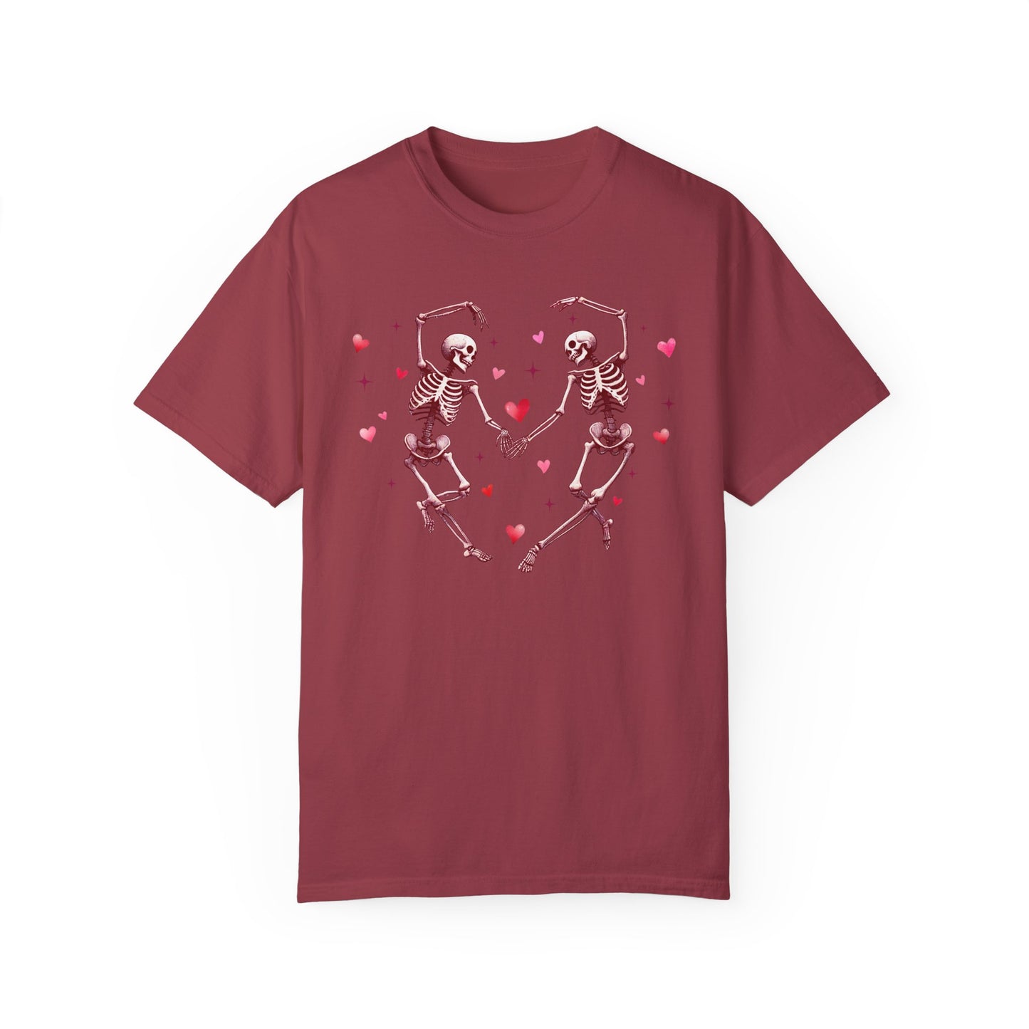 Skeleton Love Unisex T-shirt, Valentine's Day Tee, Dancing Skeletons Shirt, Heart Design Top, Holiday Gift Apparel