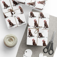 Load image into Gallery viewer, Chocolate Labrador Christmas Wrapping Paper, Cute Dog Gift Wrap with Santa Hat and Holiday Lights, Perfect for Dog Lovers
