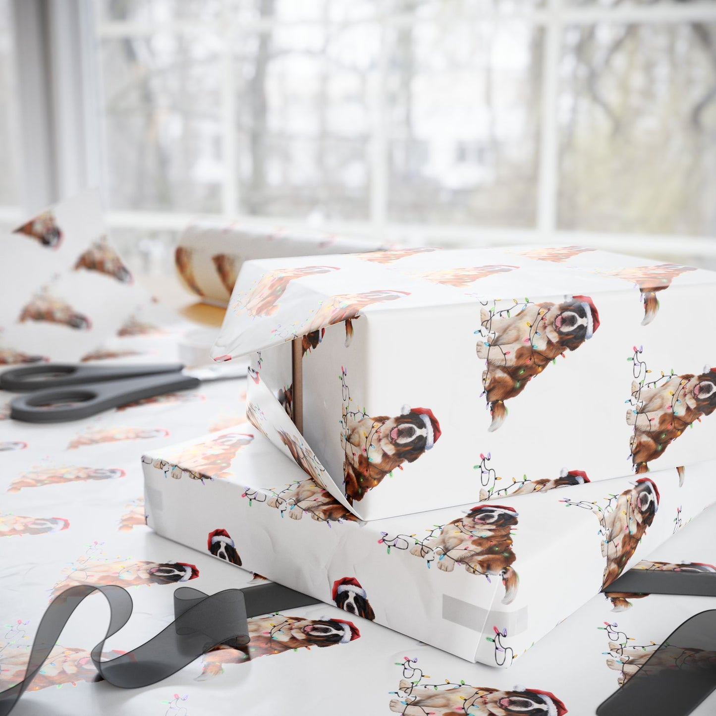 Saint Bernard Christmas Lights Wrapping Paper