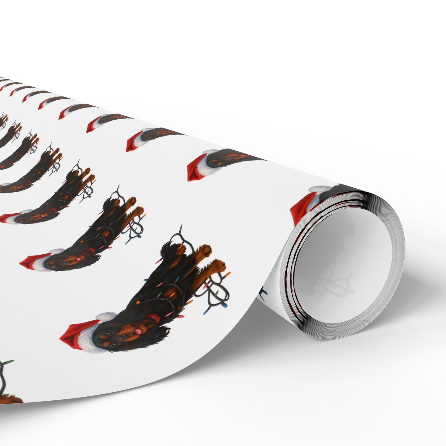 Black and Tan Cavalier King Charles Spaniel Christmas Lights Wrapping Paper