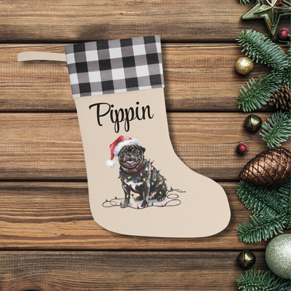Personalized Black Pug Christmas Stocking, Holiday Decor Gift for Pet Lovers
