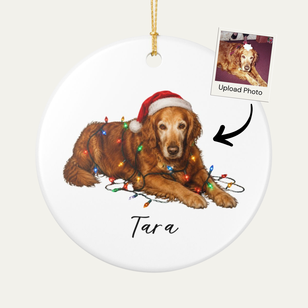 Personalized Dog Photo Christmas Ornament Custom Pet Name Ceramic Keepsake
