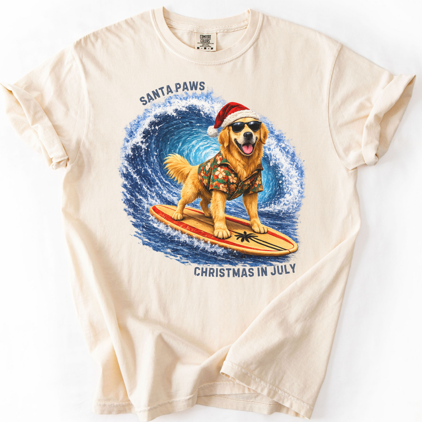 Christmas in July Gift for Golden Retriever Lovers, Santa Paws Beach Shirt