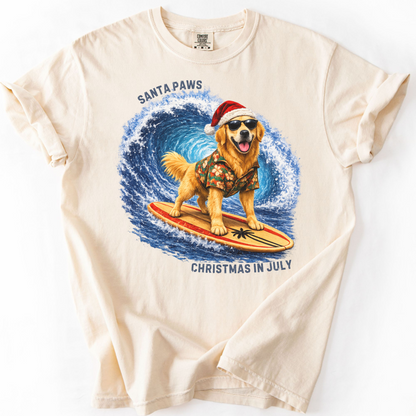 Christmas in July Gift for Golden Retriever Lovers, Santa Paws Beach Shirt