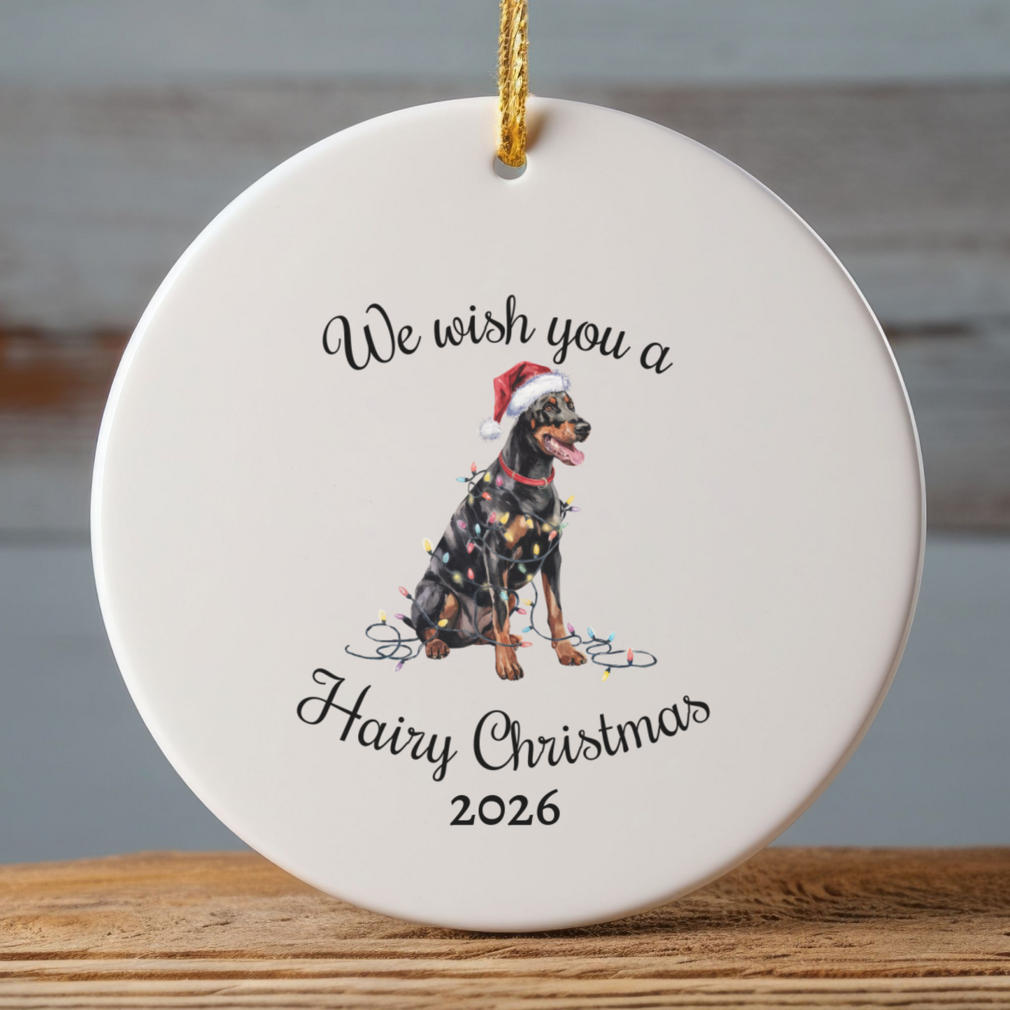 Christmas Doberman Ornament, Christmas Lights Dog Keepsake