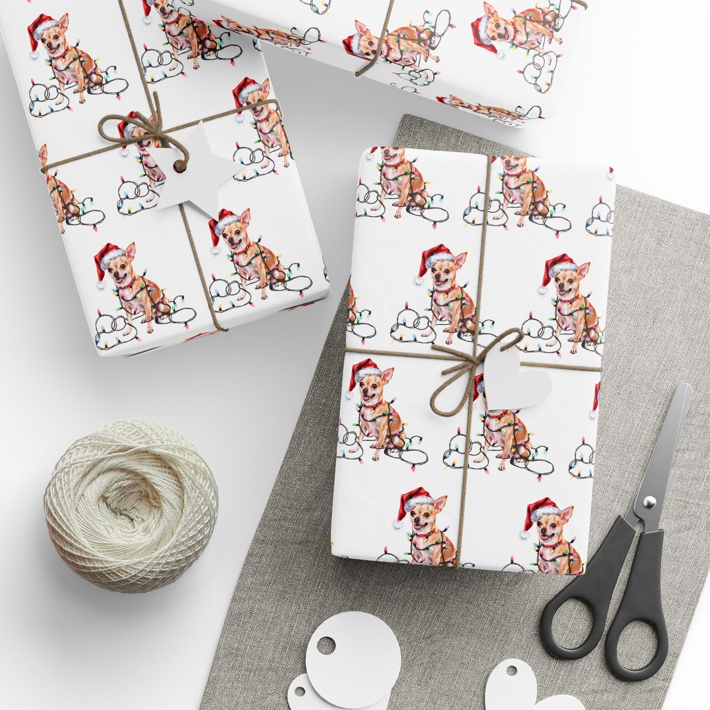 Tan Chihuahua Christmas Lights Wrapping Paper