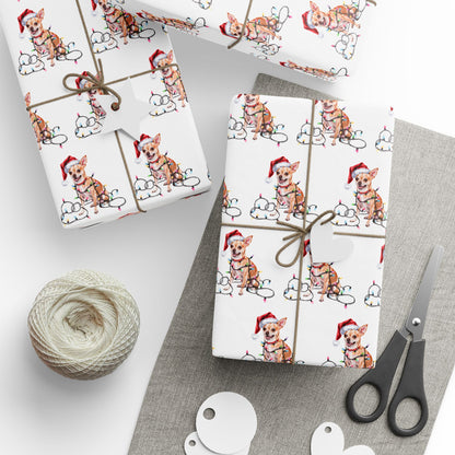 Tan Chihuahua Christmas Lights Wrapping Paper