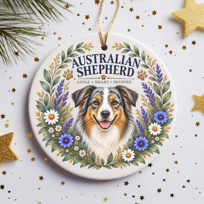 Australian Shepherd Ornament, Aussie Dog Lover Gift, Floral Breed Keepsake, Dog Mom Gift