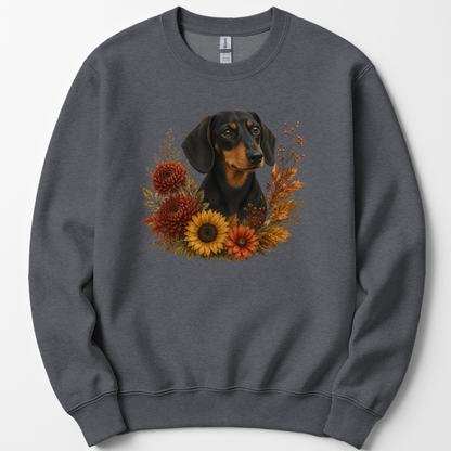 Black and Tan Dachshund Autumn Floral Sweatshirt Cozy Fall Dog Lover Gift Botanical Crewneck Pullover