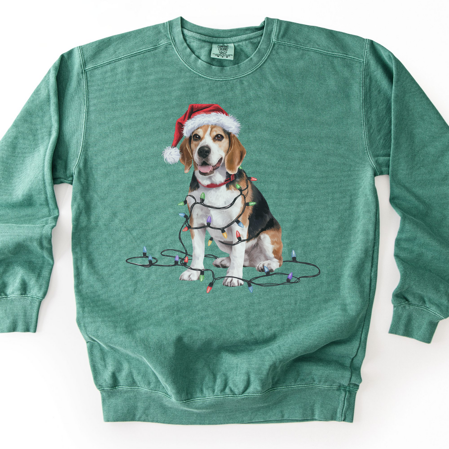 Christmas Beagle Sweatshirt, Holiday Lights Dog, Santa Hat Mom, Dog Lover Apparel