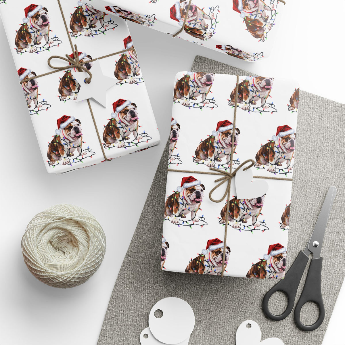 Bulldog Christmas Lights Wrapping Paper