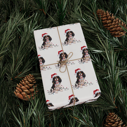 Tri-Color Cavalier King Charles Spaniel Christmas Lights Wrapping Paper