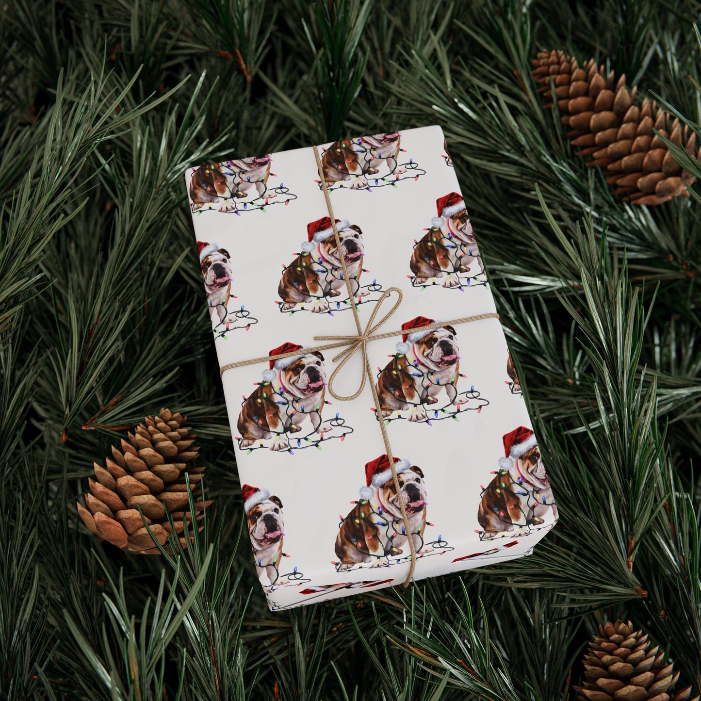 Bulldog Christmas Lights Wrapping Paper