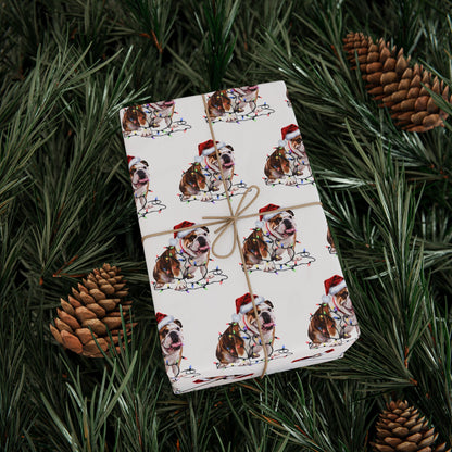 Bulldog Christmas Lights Wrapping Paper