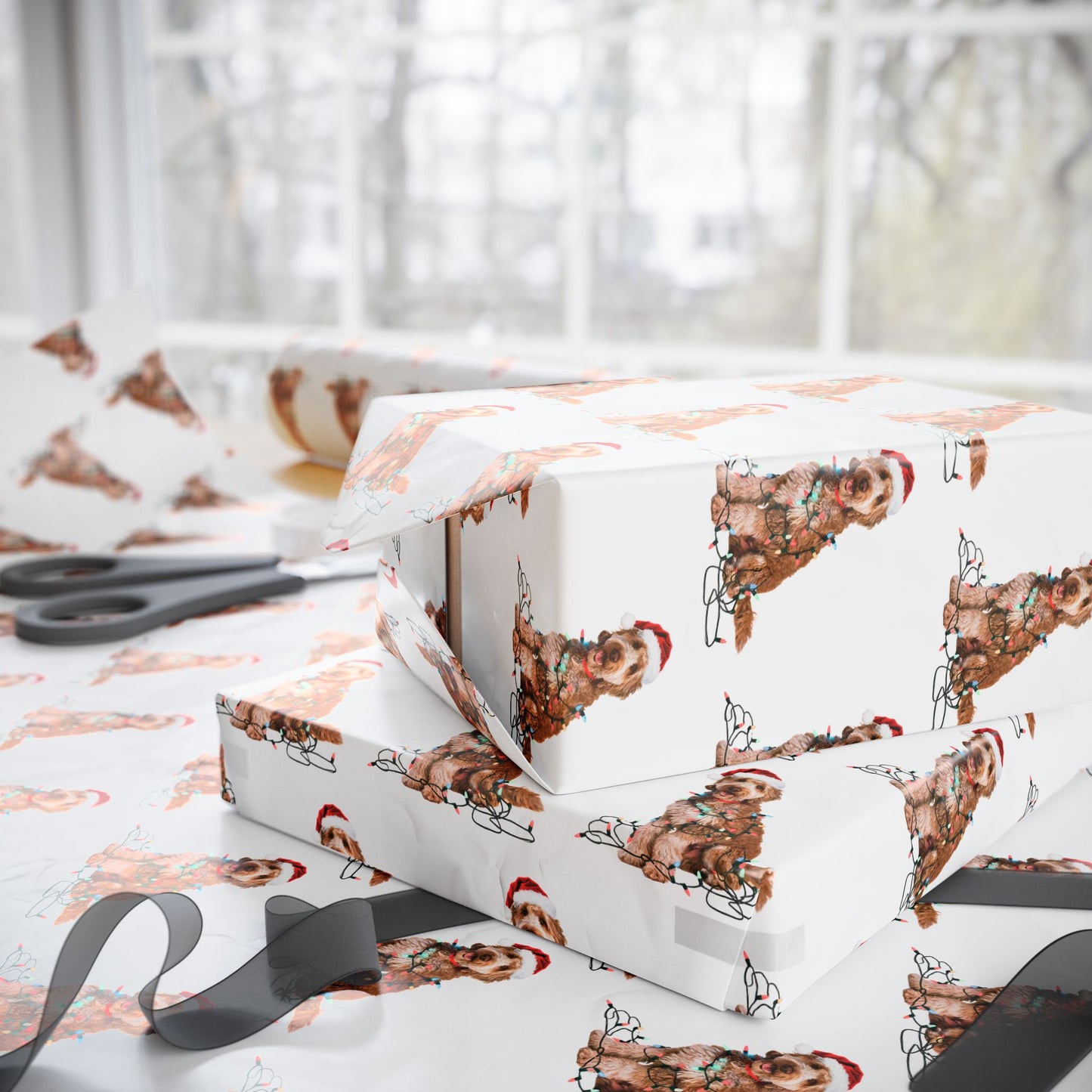 Goldendoodle Christmas Lights Wrapping Paper