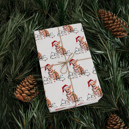 Tan Chihuahua Christmas Lights Wrapping Paper