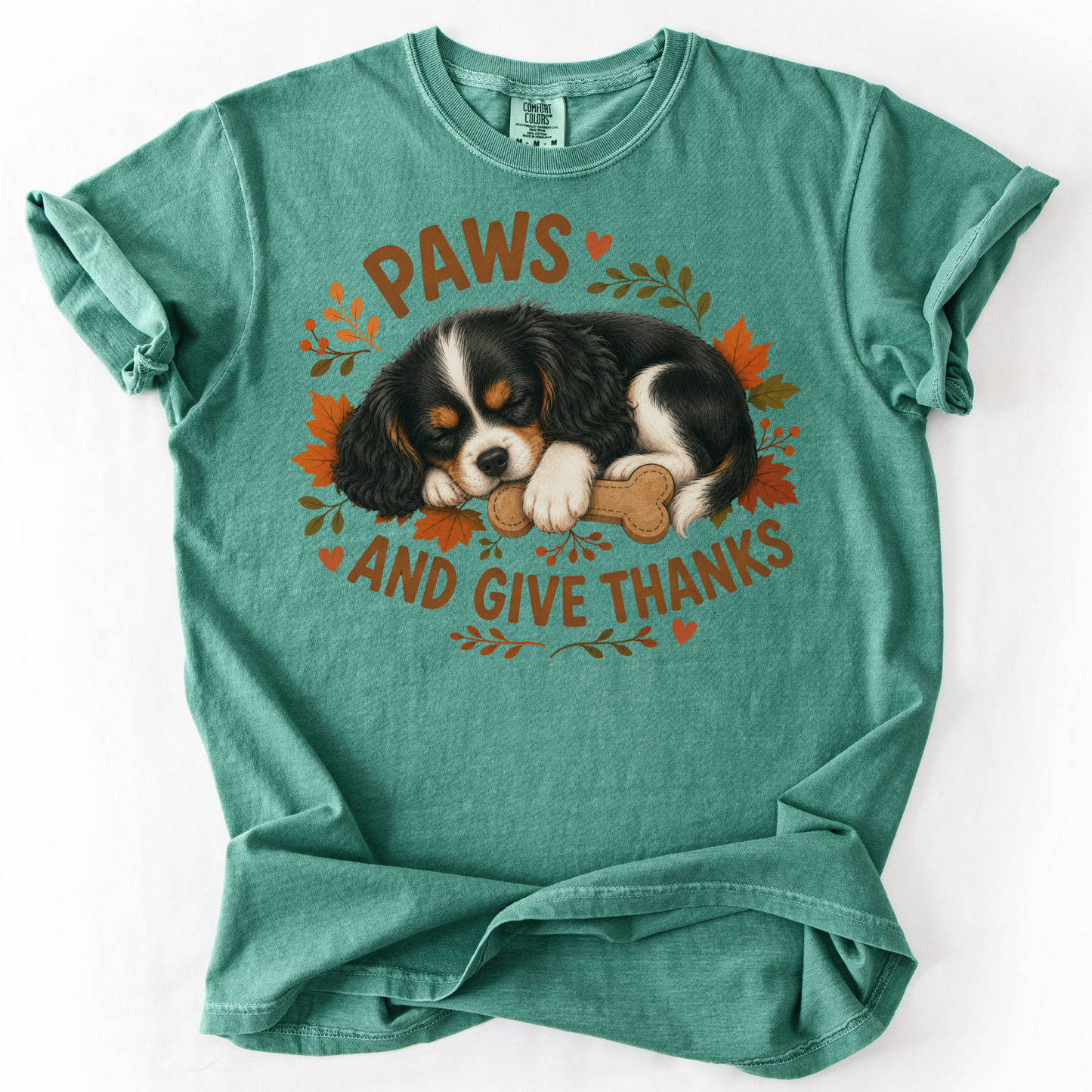 Tricolor Cavalier Thanksgiving Shirt, Paws Give Thanks Tee, Fall Cavalier Dog Lover Gift