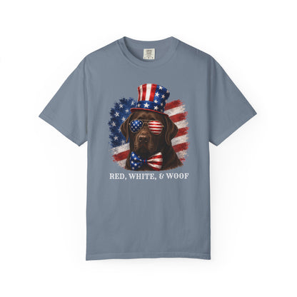 Patriotic Chocolate Lab Red White  & Woof Shirt