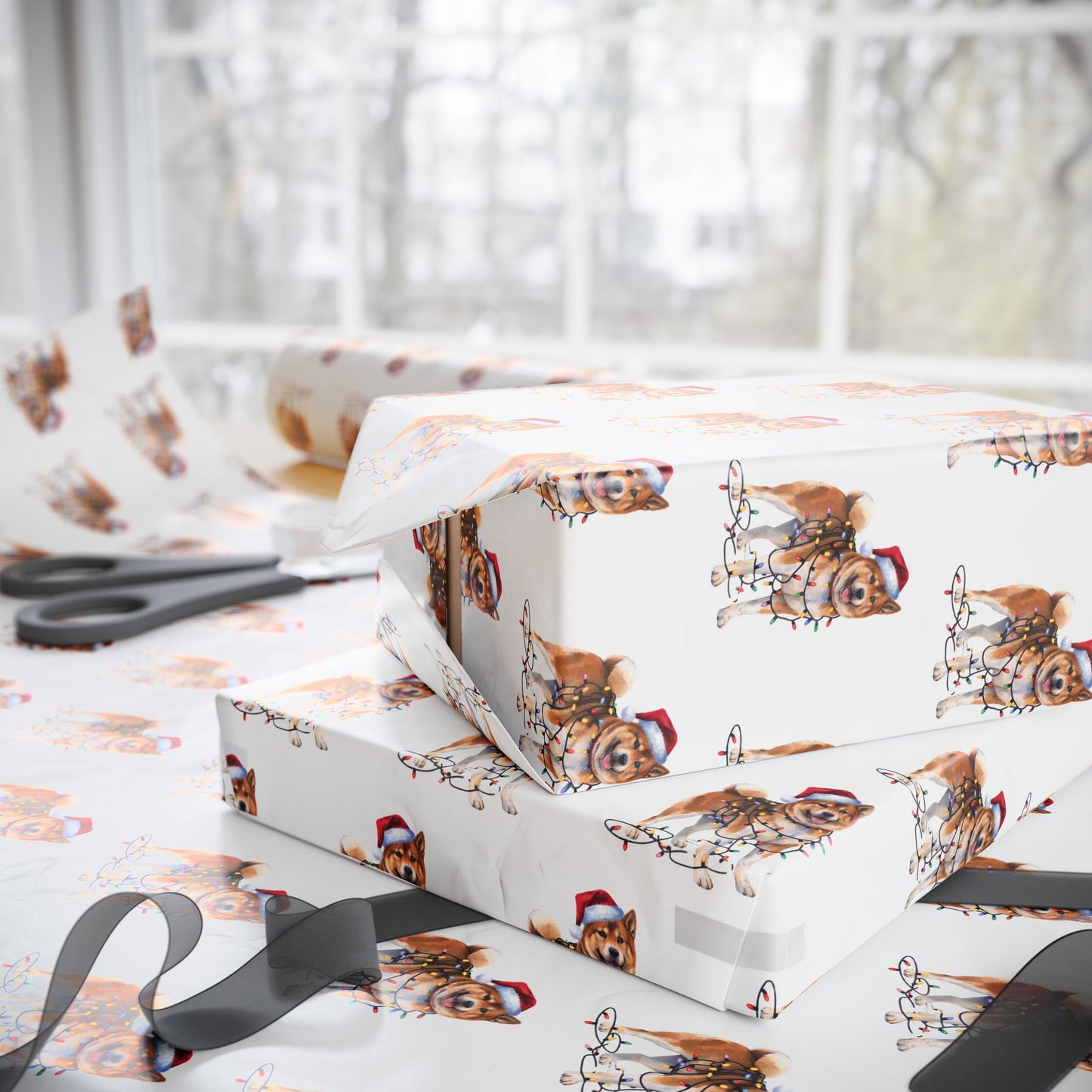 Akita Christmas Lights Wrapping Paper