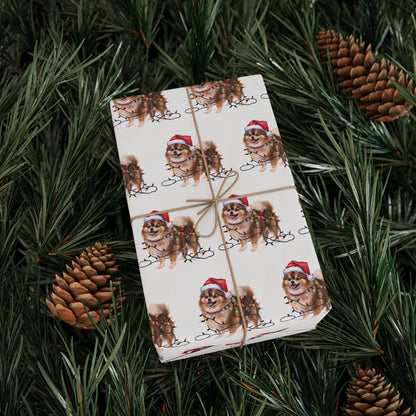 Pomeranian Christmas Lights Wrapping Paper