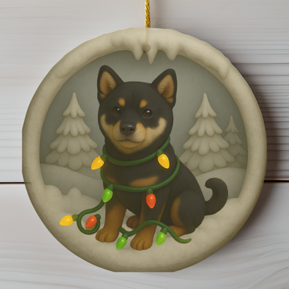 Personalized Black Shiba Inu Christmas Ornament, 3D Clay-Style Dog Keepsake with Lights