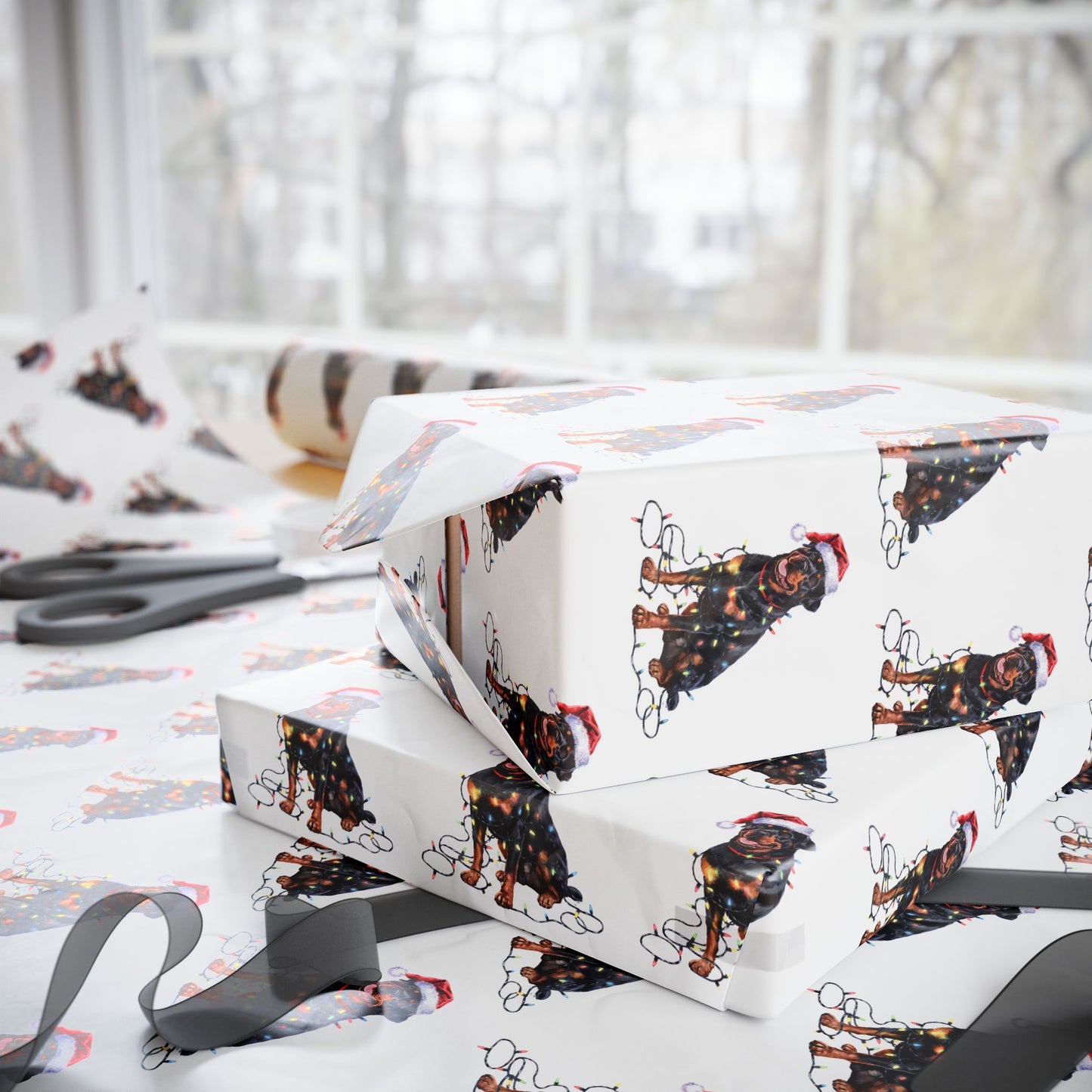 Rottweiler Christmas Lights Wrapping Paper