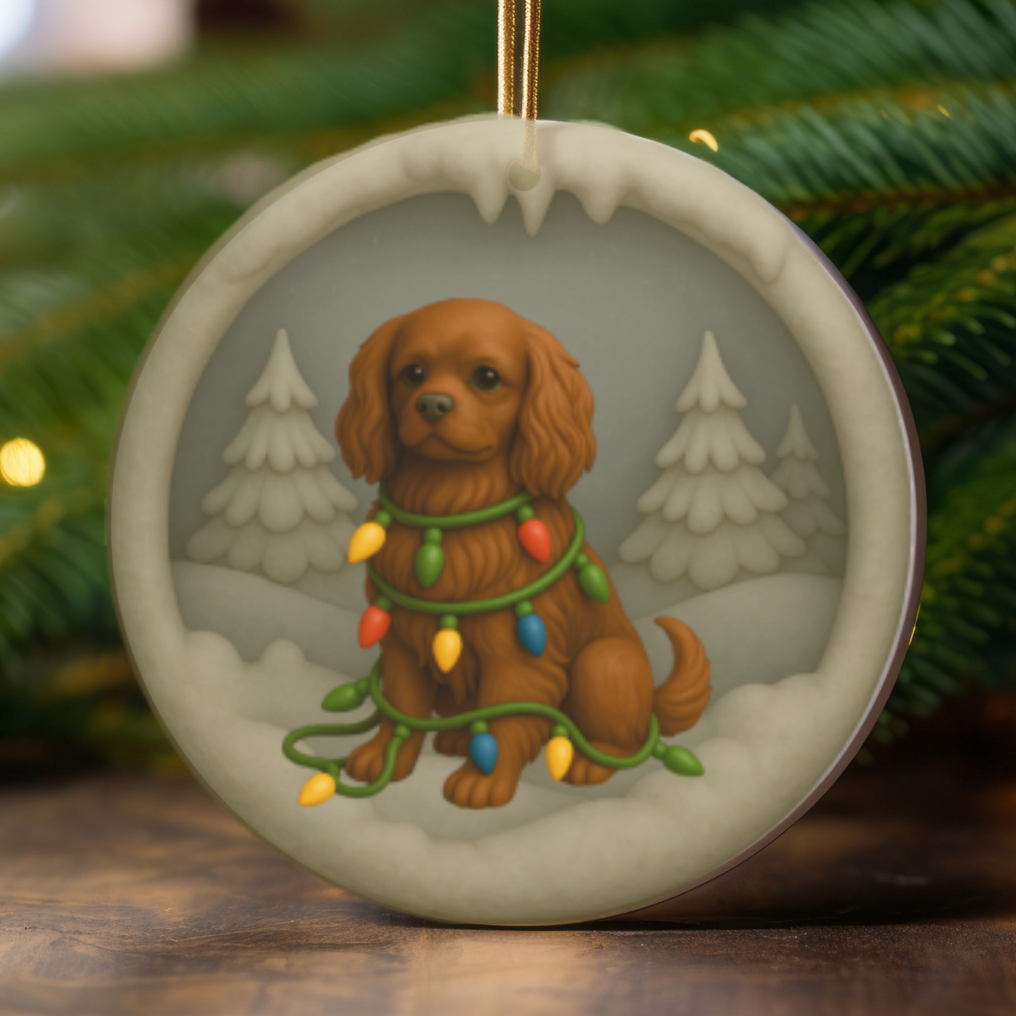 Personalized Ruby Cavalier King Charles Spaniel Christmas 3D Clay-Style Ornament