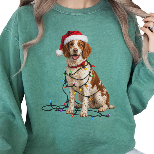 Brittany Spaniel Christmas Lights Sweatshirt