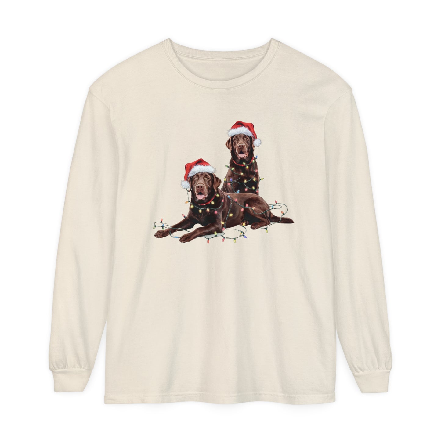 Christmas Chocolate Labrador Long Sleeved Shirt, Christmas Lights Dog Tee, Christmas Dog, Lab Mom Tee, Gift for Dog Lover, Chocolate Lab