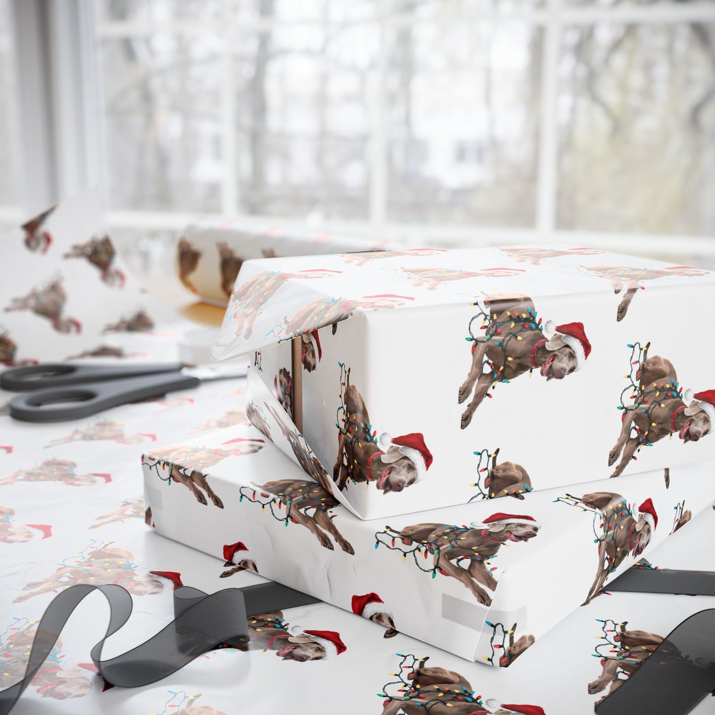 Weimaraner Christmas Lights Wrapping Paper