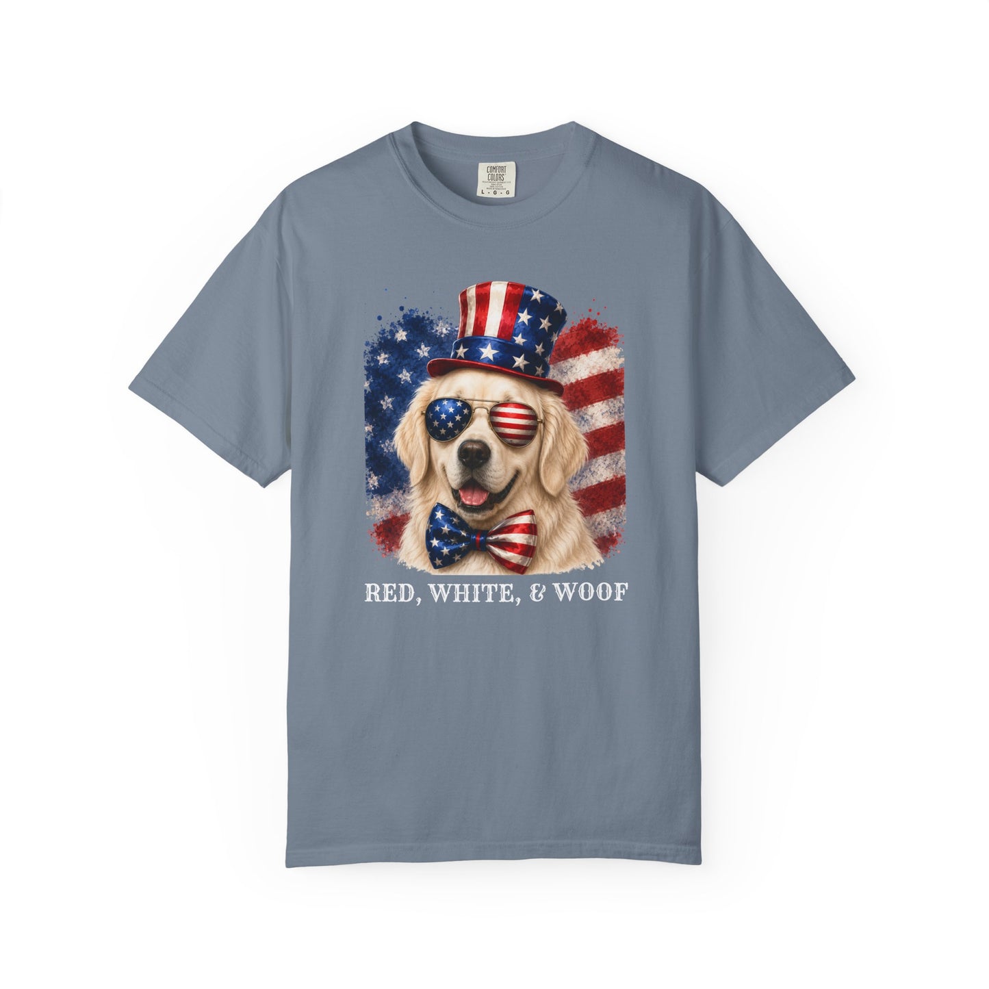 Patriotic English Cream Golden Retriever Red White  & Woof Shirt