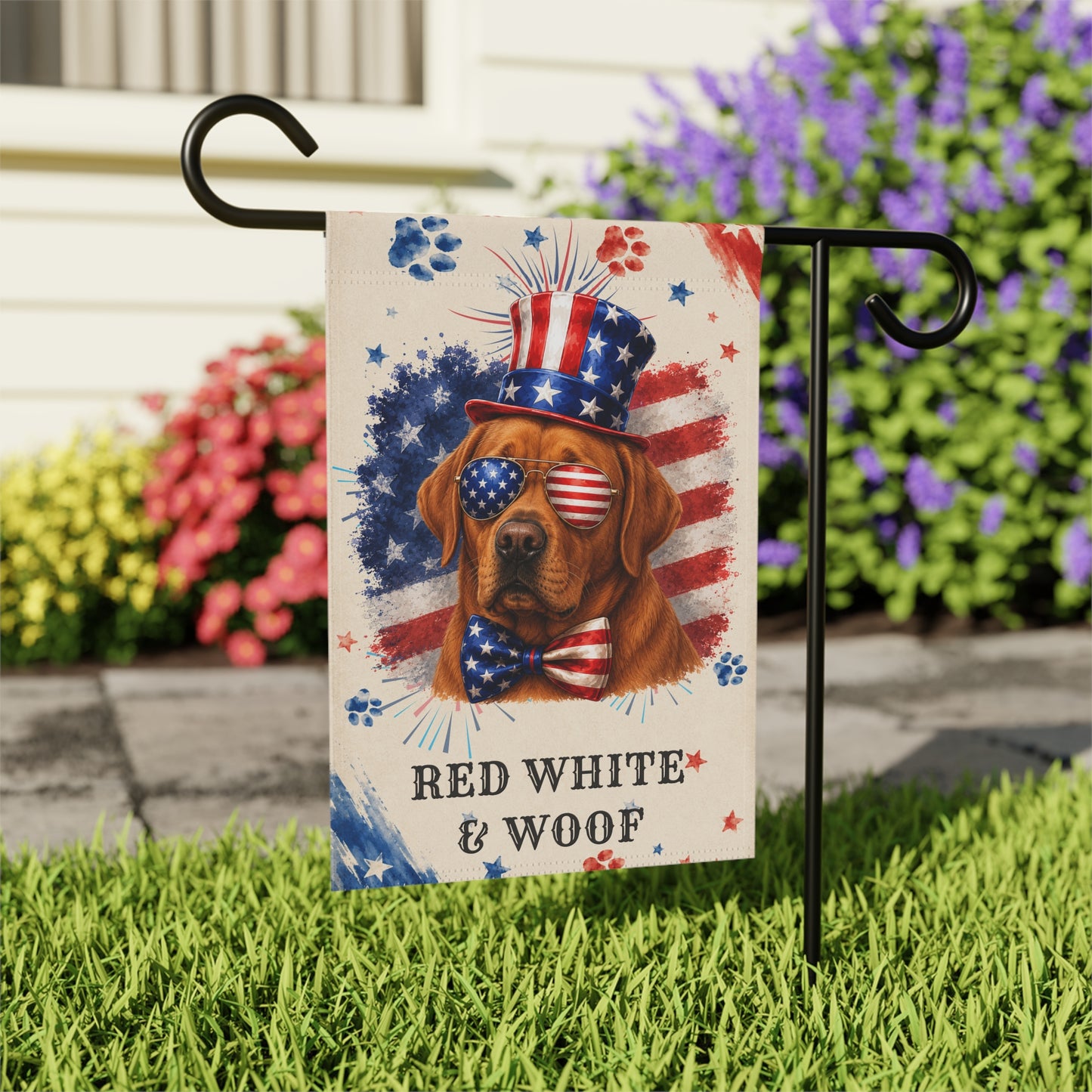 Patriotic Fox Red Lab Garden Flag