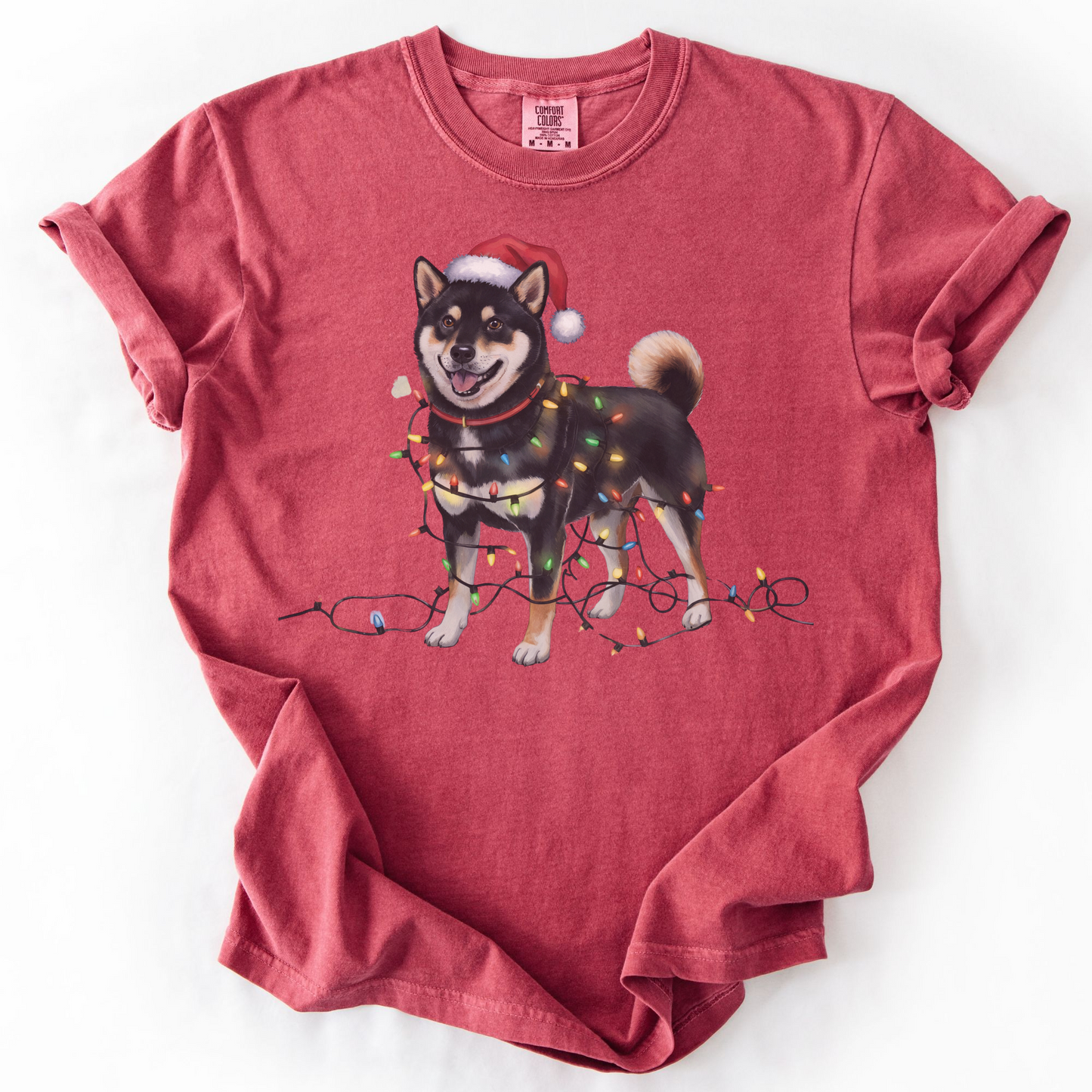 Black Shiba Inu Christmas Lights Shirt, Festive Holiday Tee for Shiba Lovers