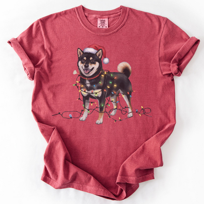 Black Shiba Inu Christmas Lights Shirt, Festive Holiday Tee for Shiba Lovers