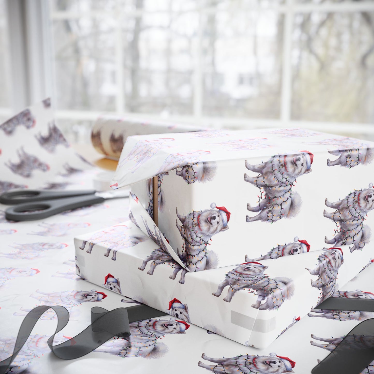 Samoyed Christmas Lights Wrapping Paper