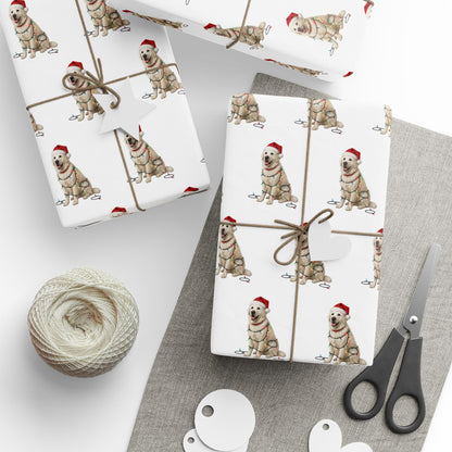 English Cream Golden Retriever Christmas Lights Wrapping Paper