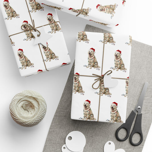 English Cream Golden Retriever Christmas Lights Wrapping Paper