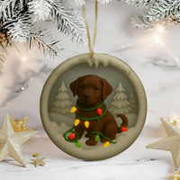 Load image into Gallery viewer, Personalized Chocolate Lab Christmas Ornament, Custom Labrador Retriever with Holiday Lights Keepsake