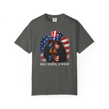 Patriotic Black And Tan Cavalier Red White & Woof Shirt