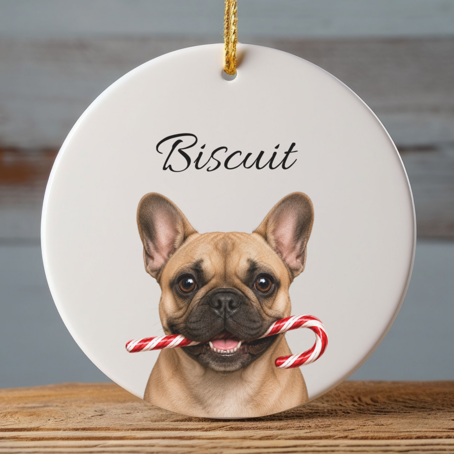 Personalized French Bulldog Candy Cane Ornament